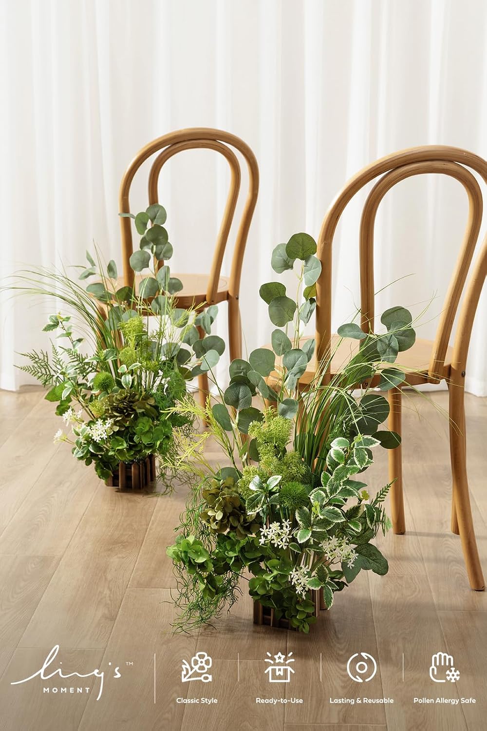 Ling's moment 17.5' Tall Free-Standing Artificial Flowers Arrangements 4 pcs Wedding Aisle Runner Chair Decorations White & Green Centerpieces for Ceremony Reception Rose Floral Party Outdoor