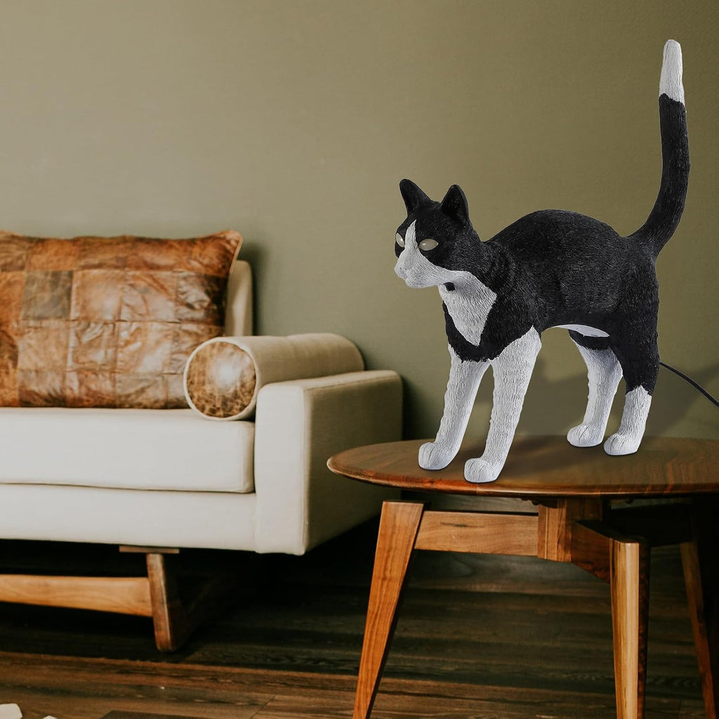 Modern Resin Carved Cat Table Lamp,Desk Lamp,Floor Lamp,Animal Lamp,Bedside LED Light for Home Decor,Living Room, Bedroom, Home Office, Kids Room(Cat)