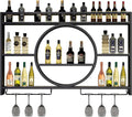 Wine Rack Wall Mounted 3 Tier Metal Floating Shelves With LED Light, Hanging Floating Bar Liquor Bottles, For Home Bars Kitchen (Black, 100x80x15cm)