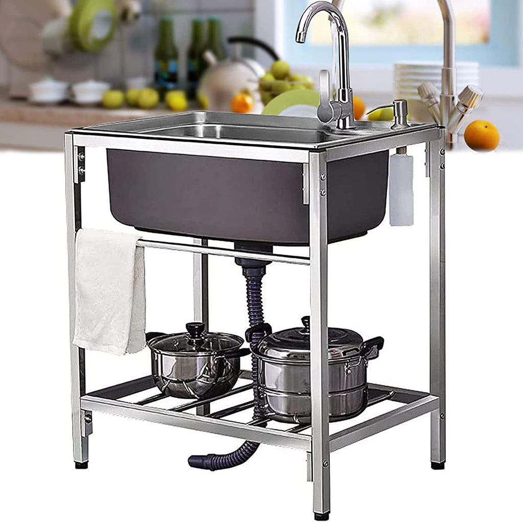 Free Standing Sink | Single Bowl Sink | Utility Prep Sinks | 1 Compartment Commercial Kitchen Sink | 304 Stainless Steel Sink | Extra-Deep Laundry Tub | Indoor-Outdoor Protable