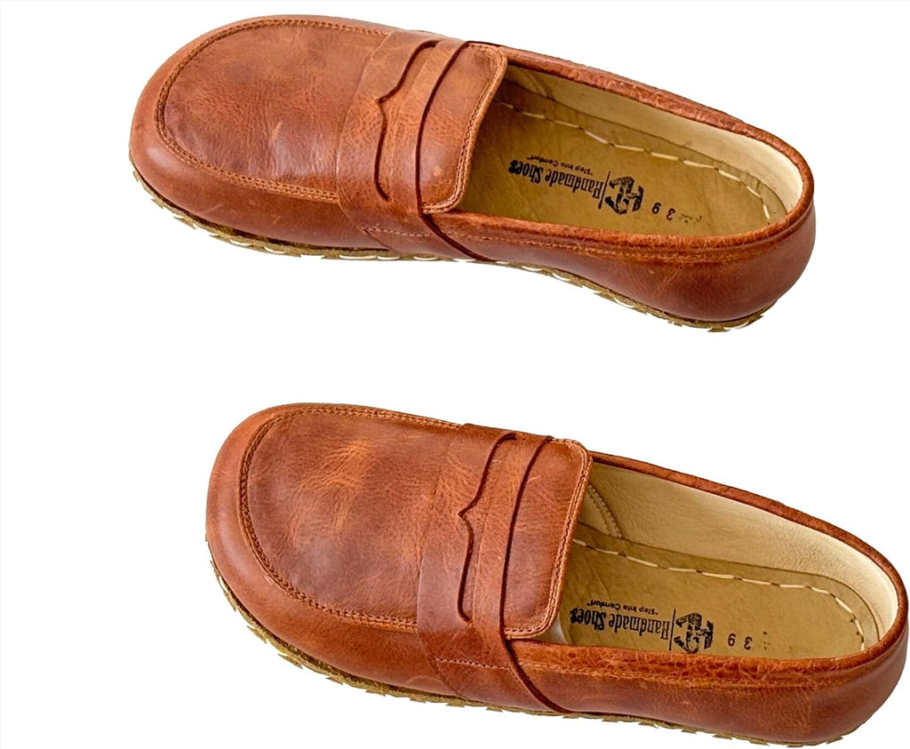 Grounding Shoes For Women, Barefoot Leather Shoes,Earthing With Copper Rivet, Wide Toe Box, Minimalistic Shoes, Gifts For Him | Crazy Brown