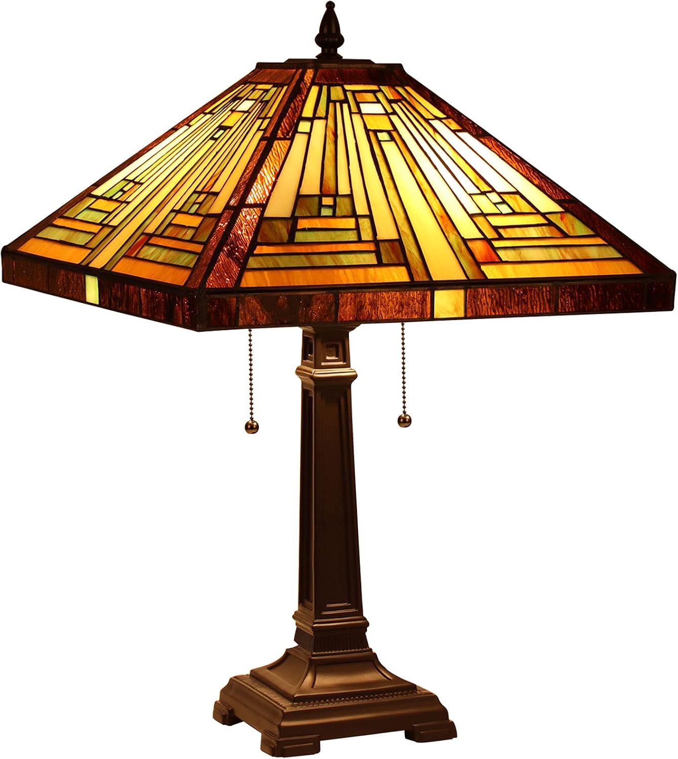 Capulina Tiffany Lamp Stained Glass Table Lamp 16X16X24 Inches Amber Brown Mission Tiffany Style Desk Lamp Decor for Bedrooms Living Room Study Home Office