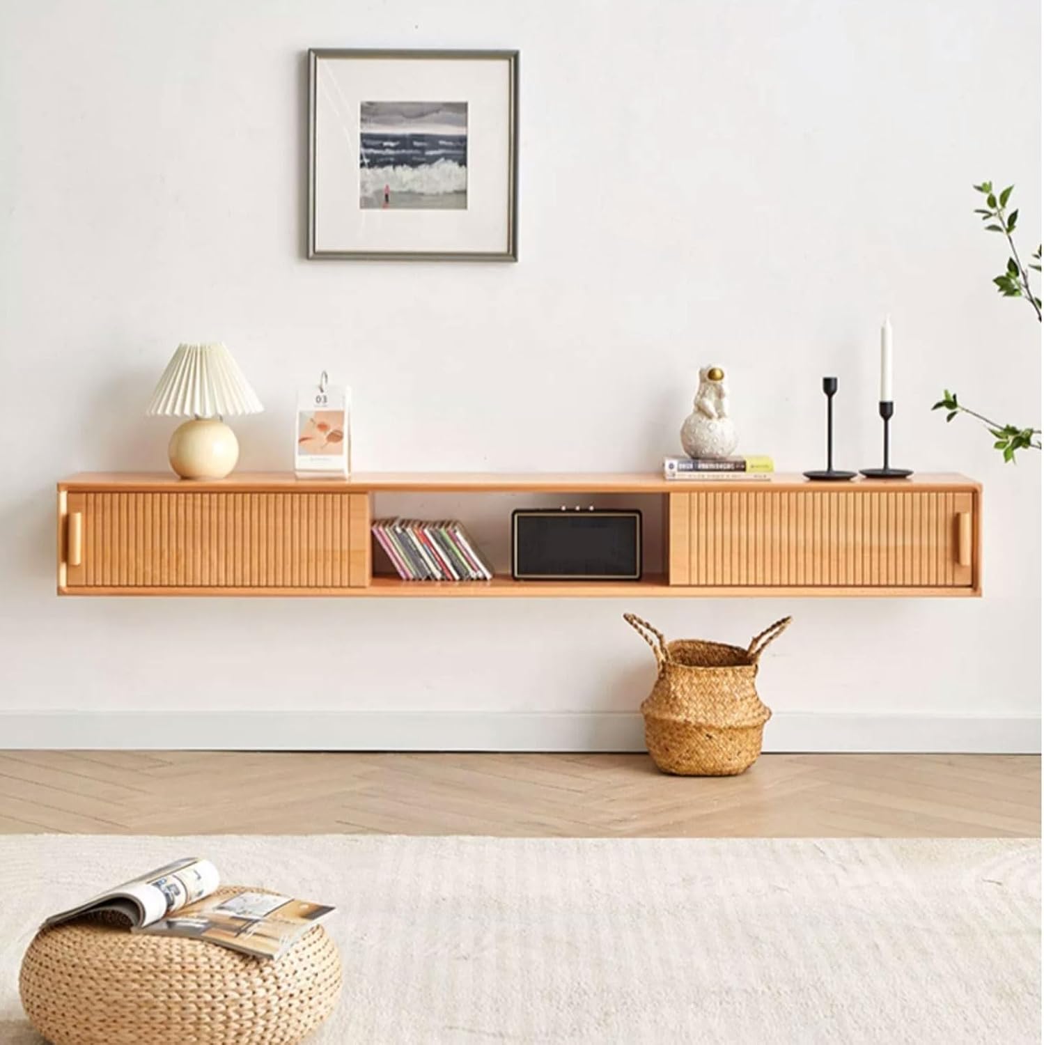 TV Floating Cabinet Wood Floating TV Stand, 59''/71'' Floating Entertainment Center, Modern Floating Media Console, Wall Mounted TV Console, Floating TV Console Under TV Shelf Floating TV Shelf ( Colo