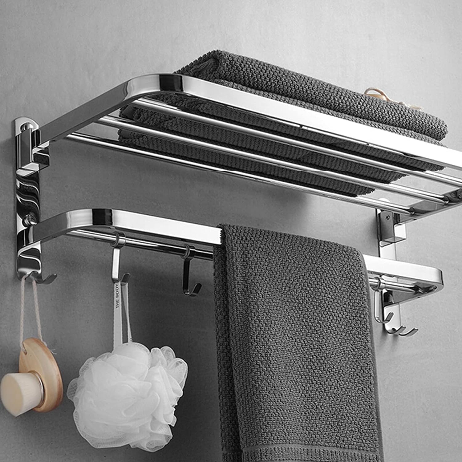 Bathroom Shelf Wall Floating Bathroom Silver Bathroom Shelves Wall Mounted Bathroom Lavatory Towel Rack Towel Shelf with Two Towel Bars Foldable Towel Rack Floating Shelves Corner Shower Caddy