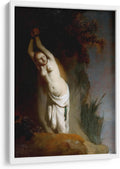 Canvas Lab | Andromeda Chained to the Rocks by Rembrandt van Rijn | 19 x 29 in | Fine Art Framed Print, Frame Color: White | Classical art, Baroque | Wall Decor for Bedroom, Living Room or Office