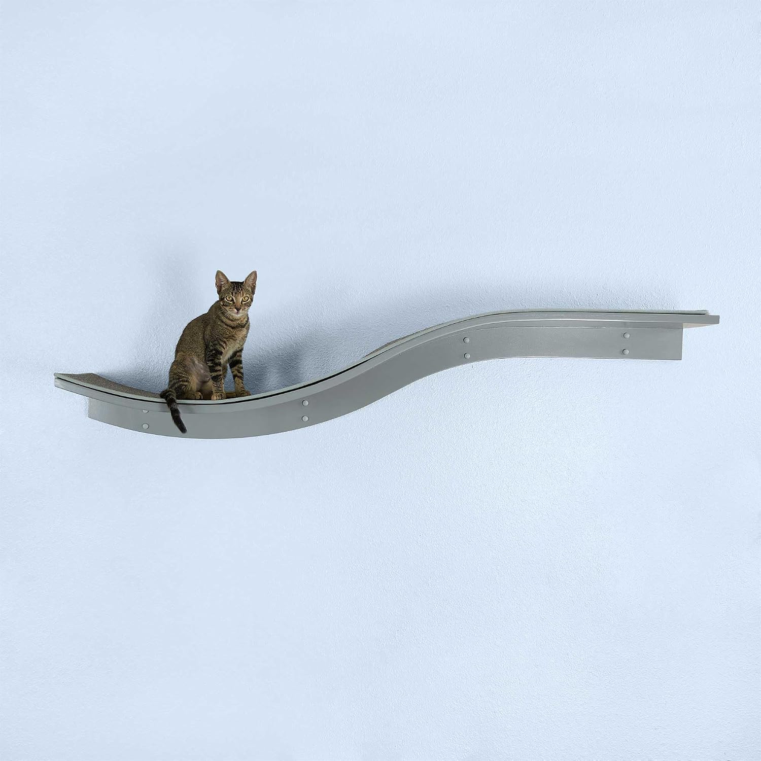The Refined Feline 60 Inch Lotus Branch Cat Shelf in Smoke Gray Right Facing with Replaceable Carpet, Playing, Climbing, & Lounging Cat Shelves and Perches for Wall