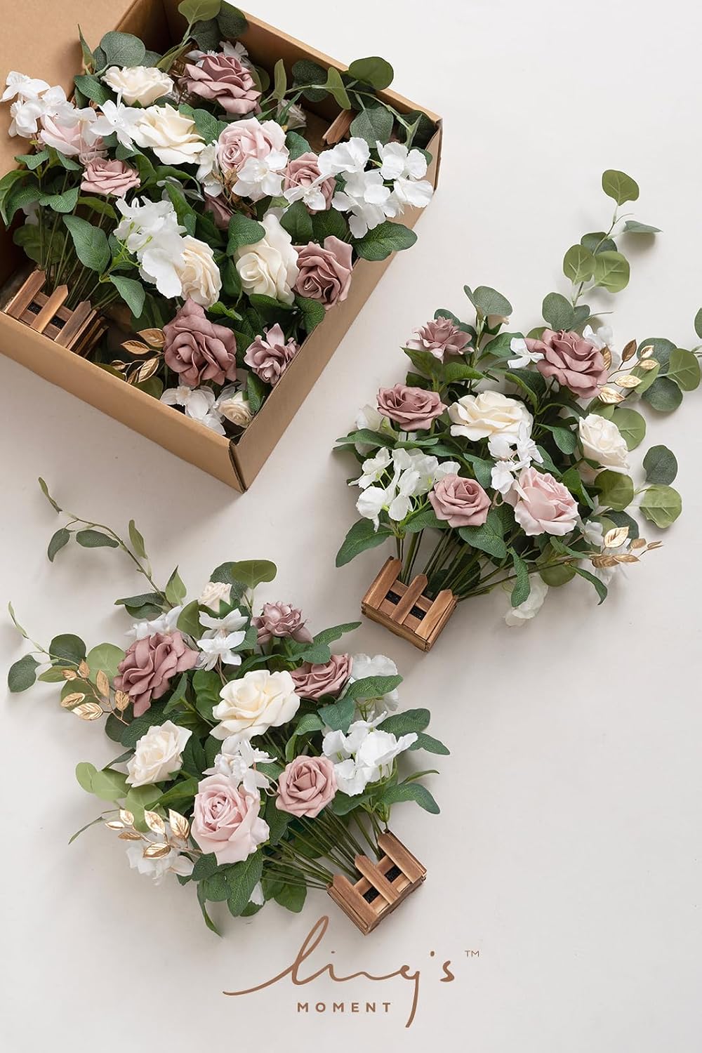 Ling's moment 17.5' Tall Standing Artificial Flowers Arrangements 4 pcs Wedding Aisle Runner Chair Decorations Dusty Rose Cream for Centerpieces Ceremony Reception Rose Floral Party Outdoor
