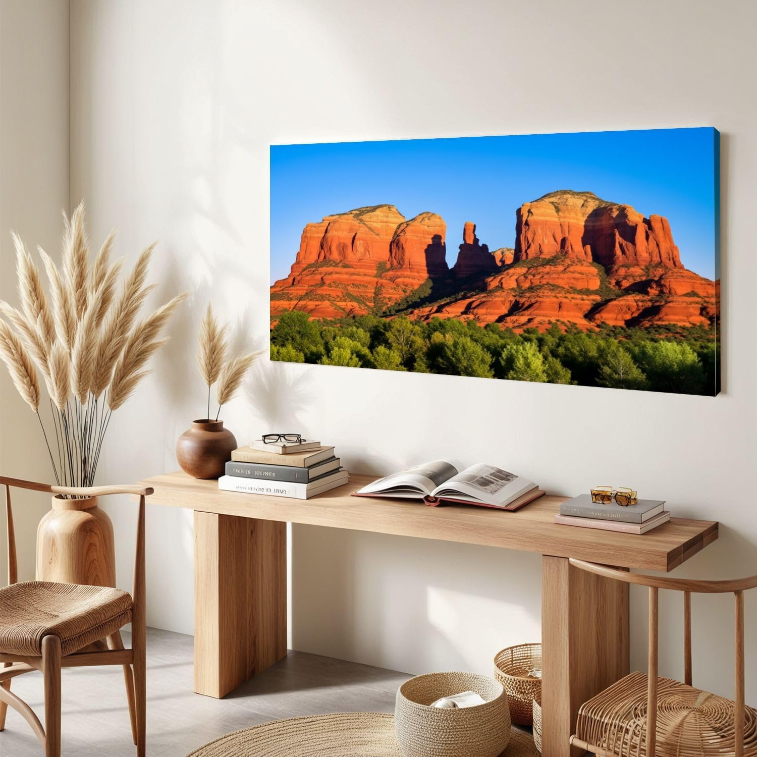Canvas Wall Art Prints Cathedral Rock Sedona Arizona sunset Large Framed Artwork Wall Paintings Pictures Posters 30'x60' Home Decor for Living Room Office Bedroom