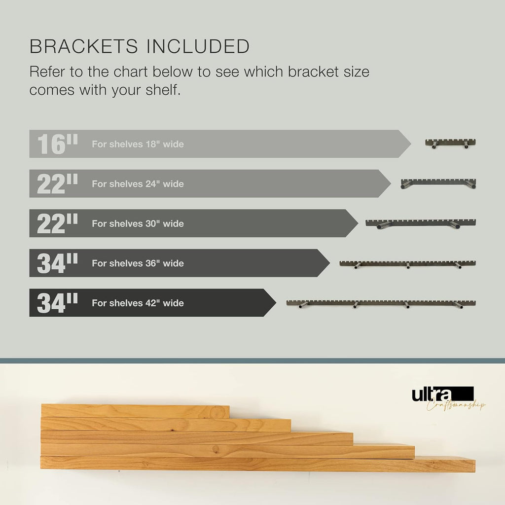 UltraShelf Solid Wood Floating Shelf for Wall Decor, Alder, 24' Long x 6' Deep