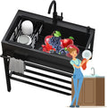 Free Standing Laundry Sink,Utility Single Bowl Sink,Commercial Stainless Steel Outdoor Sink,Kitchen Sink Set,Heavy Duty Floor Mounted Garage Wash Station w/(90 * 45 * 86cm/35.4 * 17.7 * 33.8in