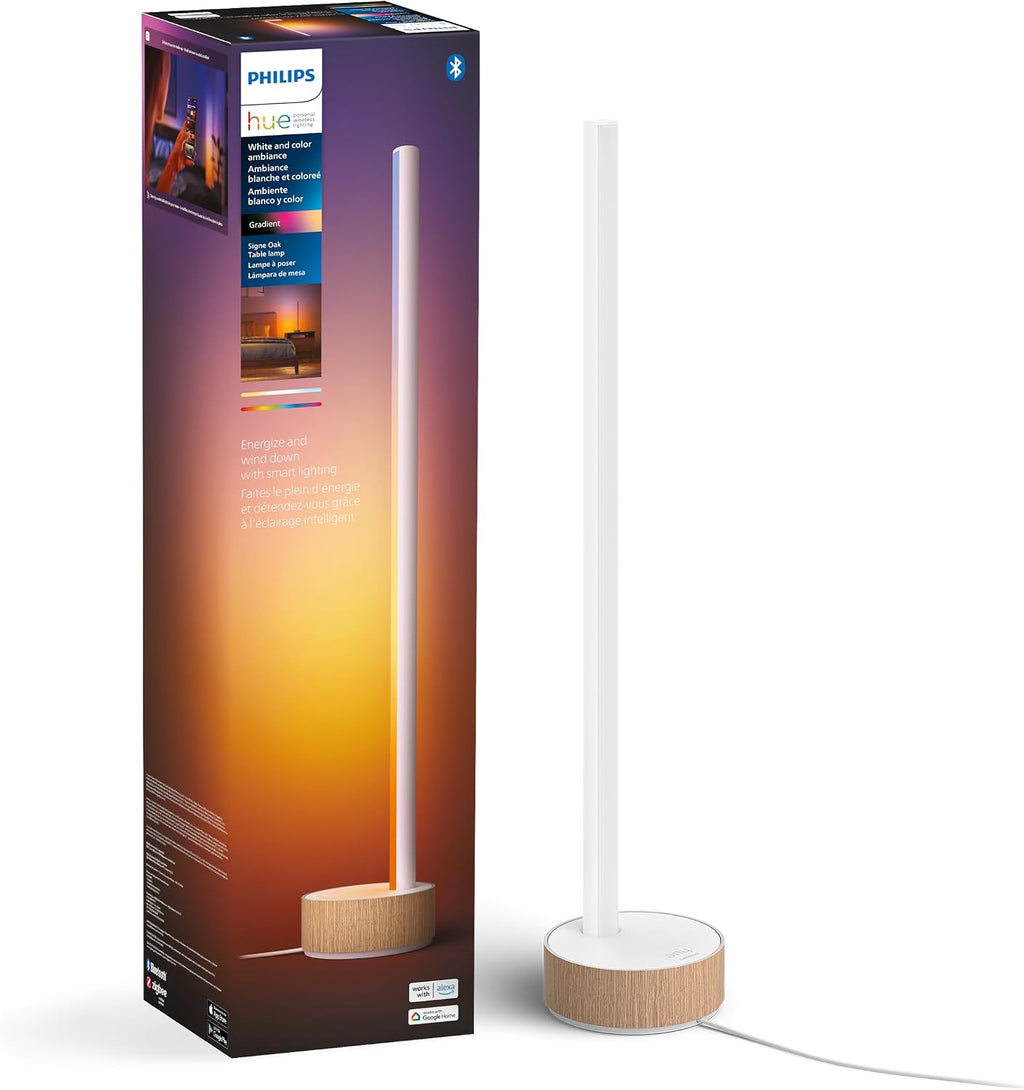 Philips Hue Signe Smart Table Lamp, Oak - White Color Ambiance LED Color-Changing Light - 1 Pack - Control with Hue App - Compatible with Alexa, Google Assistant, and Apple Homekit