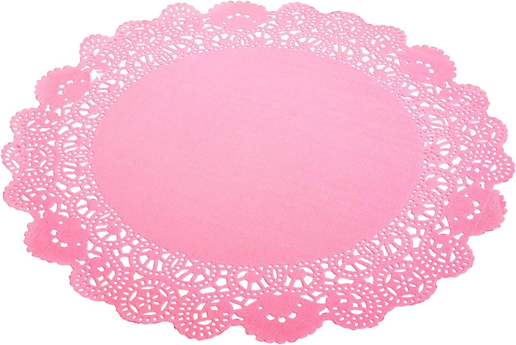Restaurantware-Pastry Tek 12 x 12 Inch Lace Doilies, 4000 Decorative Tableware Placemats - Disposable, Round, Pink Paper Table Doilies, for Birthdays, Or Weddings, Table Decor