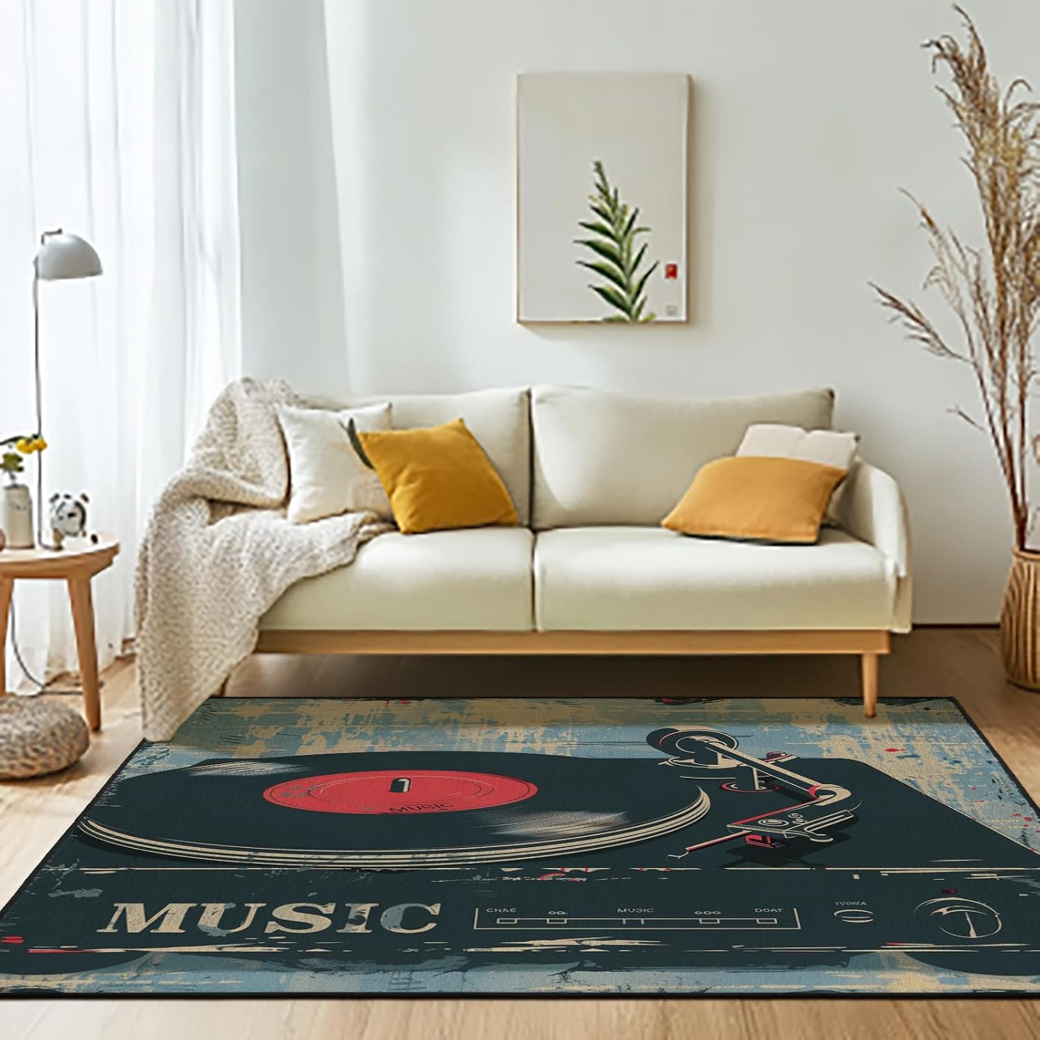 Music Record Vintage Area Rug for Bedroom Living Room Study Playing,Non-Slip Floor Mat Carpet Home Decor Rugs, 9'x12'