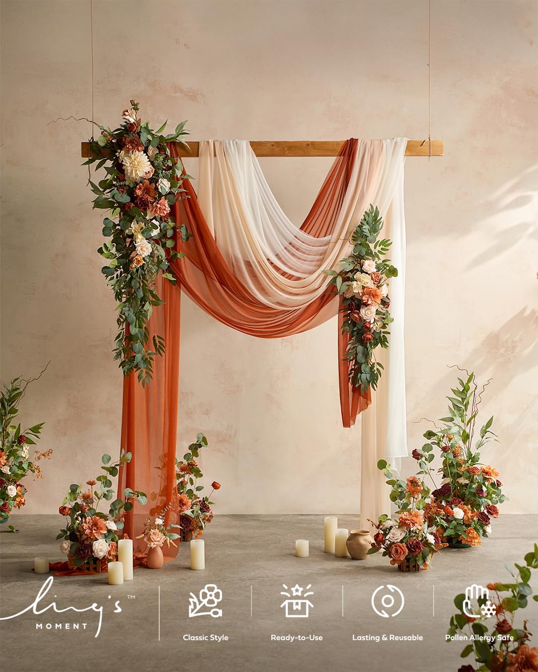 Ling's moment 17.5' Tall Standing Artificial Flowers Arrangements 4pcs Fall Wedding Aisle Runner Chair Decorations Sunset Terracotta Centerpieces Ceremony Reception Rose Floral Party Outdoor