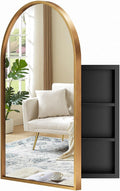 SogesPower 30'x20' Metal Medicine Cabinet with Mirror for Bathroom,Arched Recessed Medicine Cabinet with 2 Shelves, Wall-Mounted Bathroom Mirror with Storage,Gold