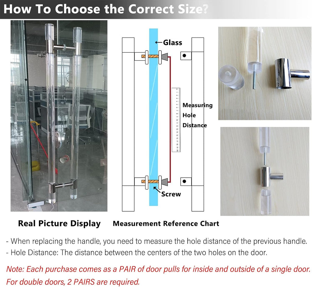 Rose Gold Clear Acrylic Door Handle - 47 Inch H Shape Pull Bar for Glass Sliding Gate, Double Sided Knobs with Screws, Perfect for Modern Home Décor (Rose Gold 60cm/24inch)