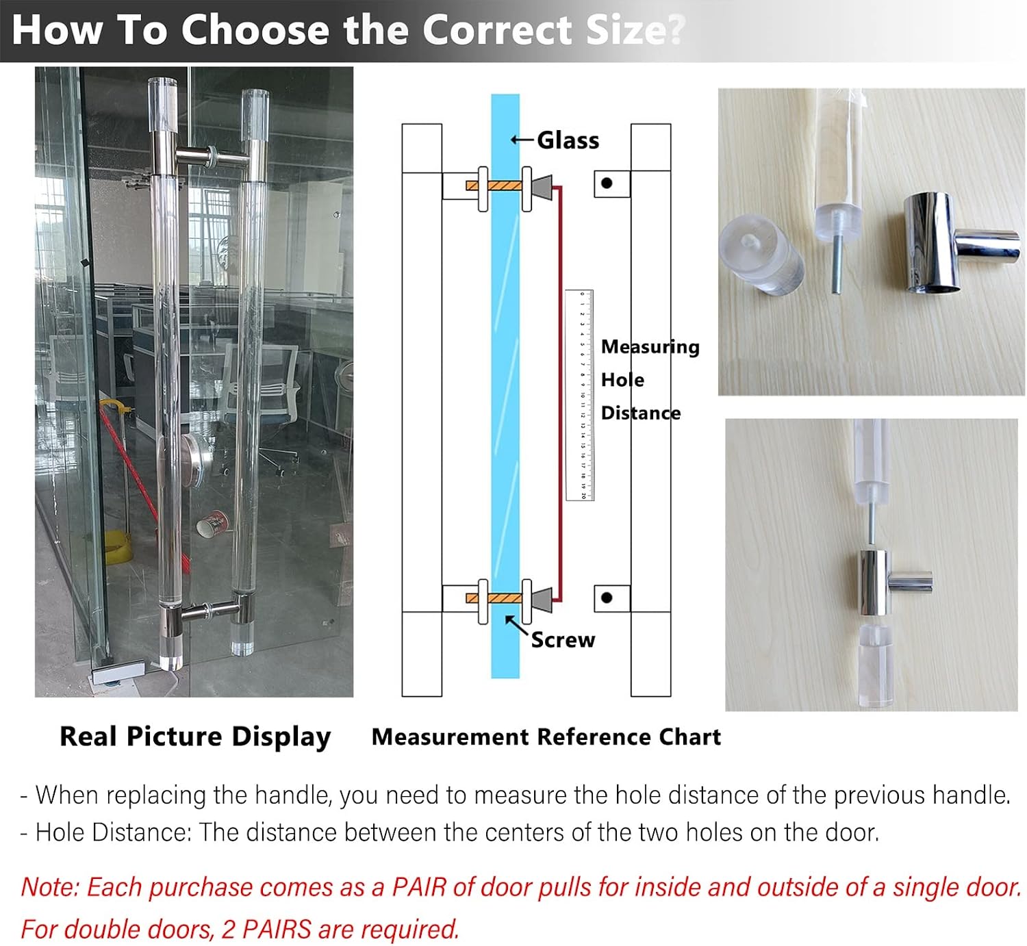 Clear Acrylic Door Handle,24 34 40 60 70 Inch Door Hardware Pull Handle with Screws,Double Sided Knobs for Sliding Glass Gates (Color: Gold,Size: 86cm/33.8inch)