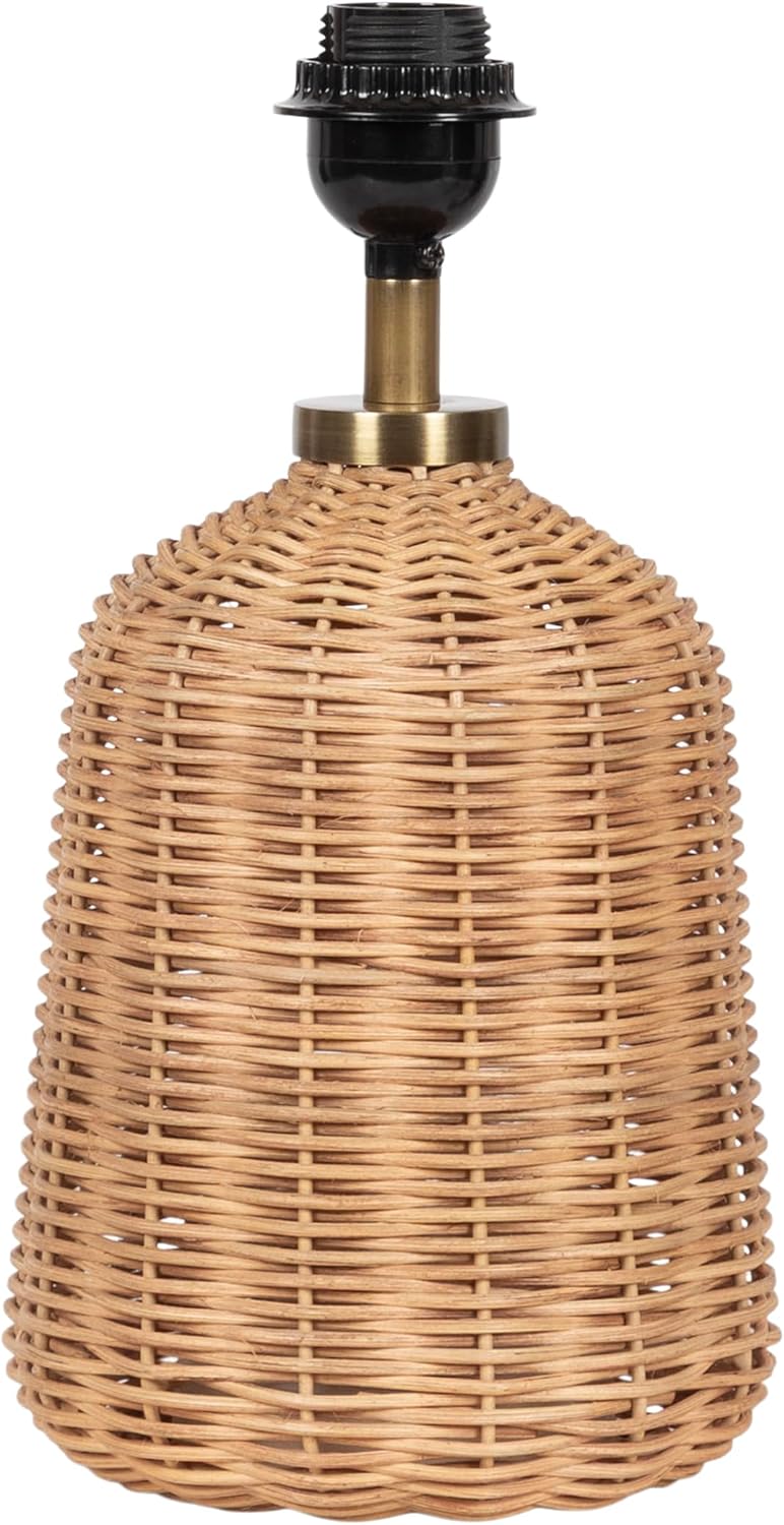 Kate and Laurel Wylla Modern Rattan Bedside Table Lamp, 8 x 8 x 18, Natural Rattan, Decorative Woven Tabletop Desk Lamp with Linen Shade for Living Room Decor
