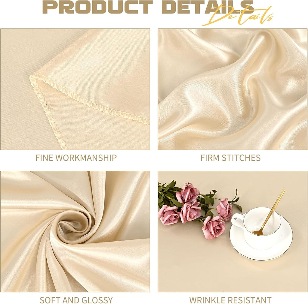 12 Pack Champagne Round Tablecloth, 120 Inch Satin Fabric Table Cloth for Round Table, Wrinkle Resistant Washable Table Cover Bright Silk Table Clothes for Wedding Party Dining Table Banquet