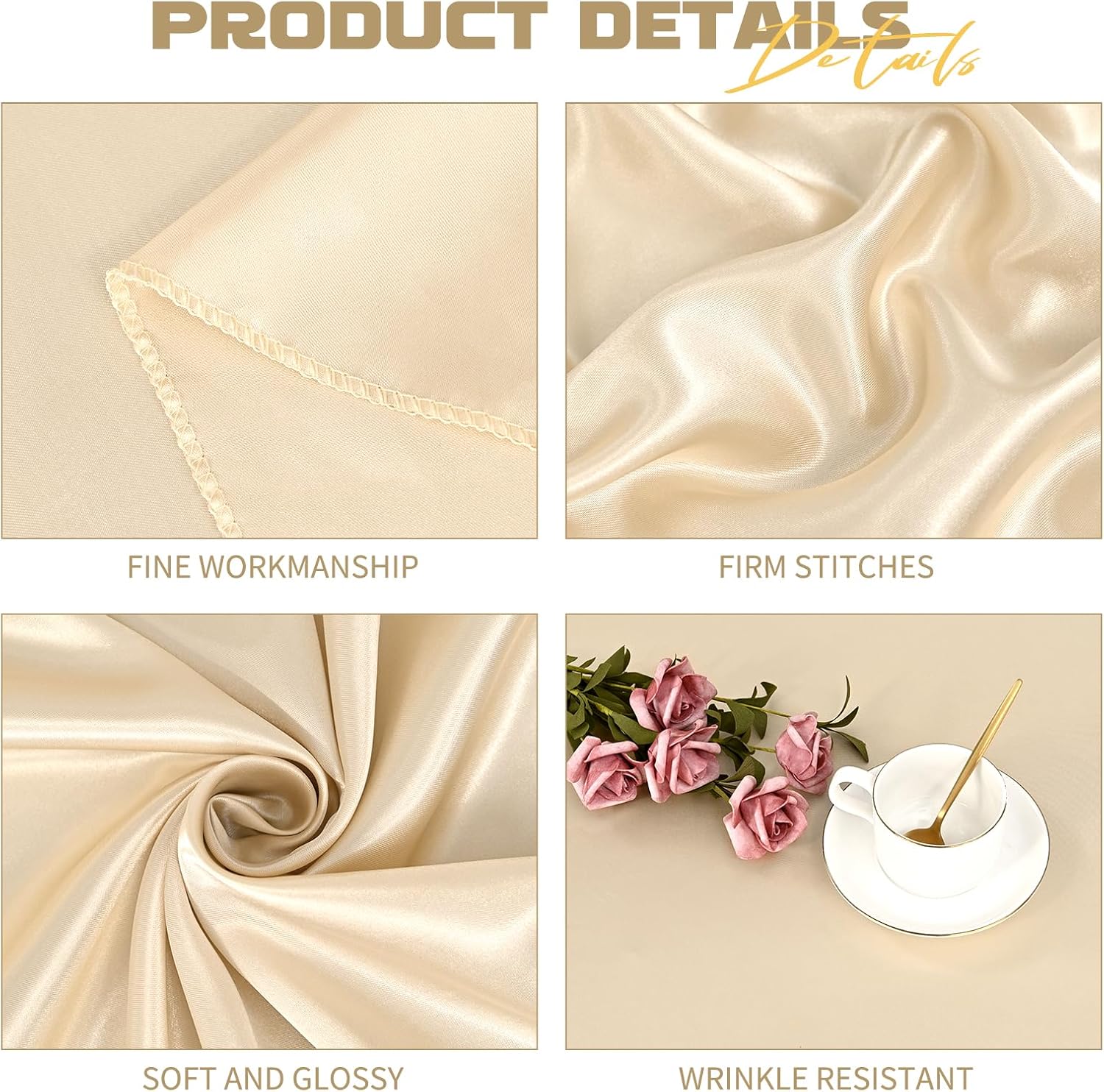 12 Pack Champagne Round Tablecloth, 120 Inch Satin Fabric Table Cloth for Round Table, Wrinkle Resistant Washable Table Cover Bright Silk Table Clothes for Wedding Party Dining Table Banquet