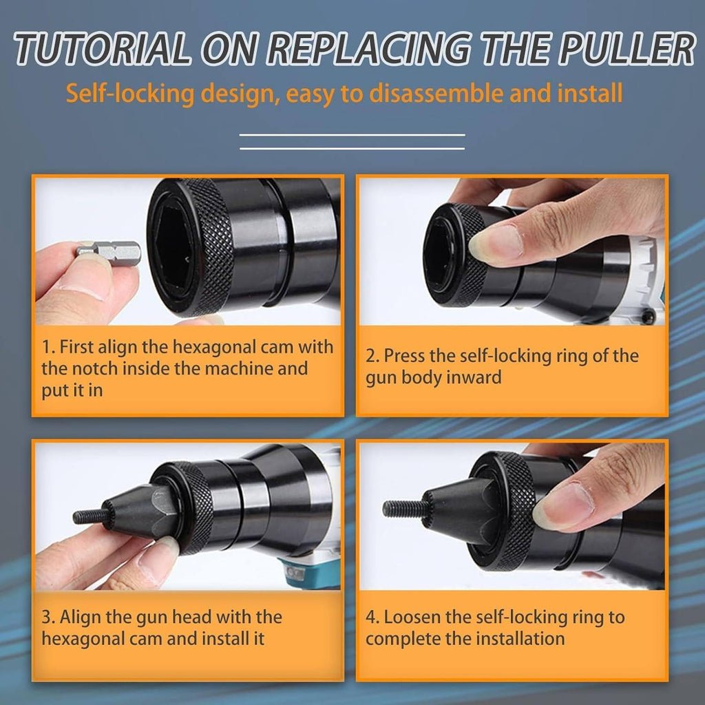 Cordless Brushless Rivet Gun, Cordless Rivet Tool, Pop Rivet Gun, Electric Rivet Gun, Automatic Manual Range Memory Mode Electric Assembly Nutsert Gun for M3 M4 M5 M6 M8 M10 M12 Rivet Nuts,2200mah*2