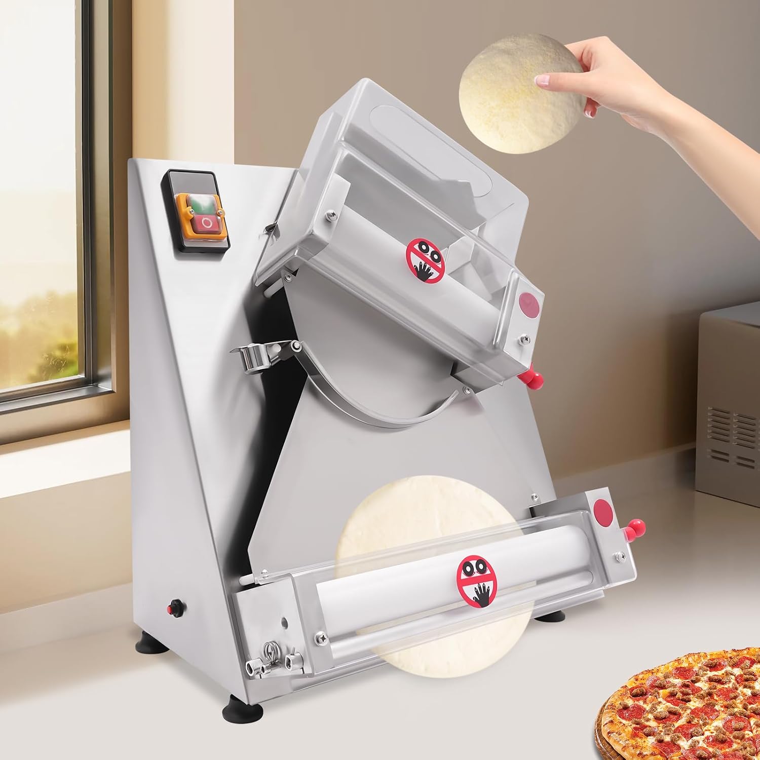 Electric Pizza Dough Roller Sheeter Machine, Automatic Commercial Pizza Press Making Machine 370W 110V Stainless Steel Pasta Maker Machine For Bakeries Pizzerias, Restaurants Kitchens (4-12in)