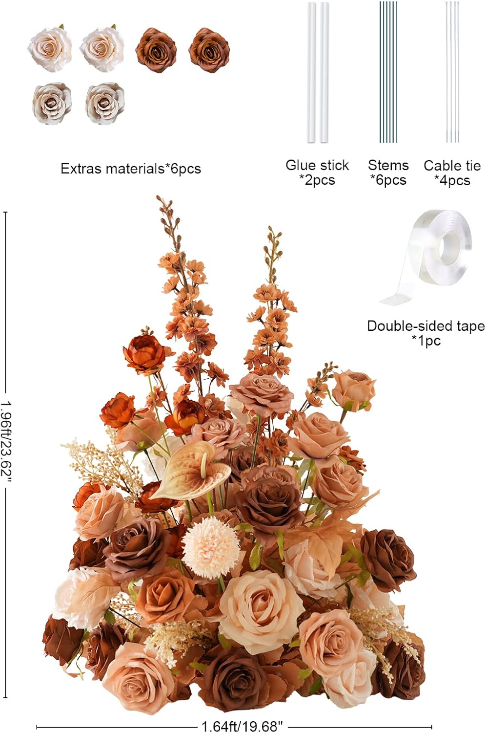 2pcs Free Standing Flowers Ball Bouquet Artificial Rose Floral Arrangements for Wedding Centerpieces Tables Aisle (Coffee)
