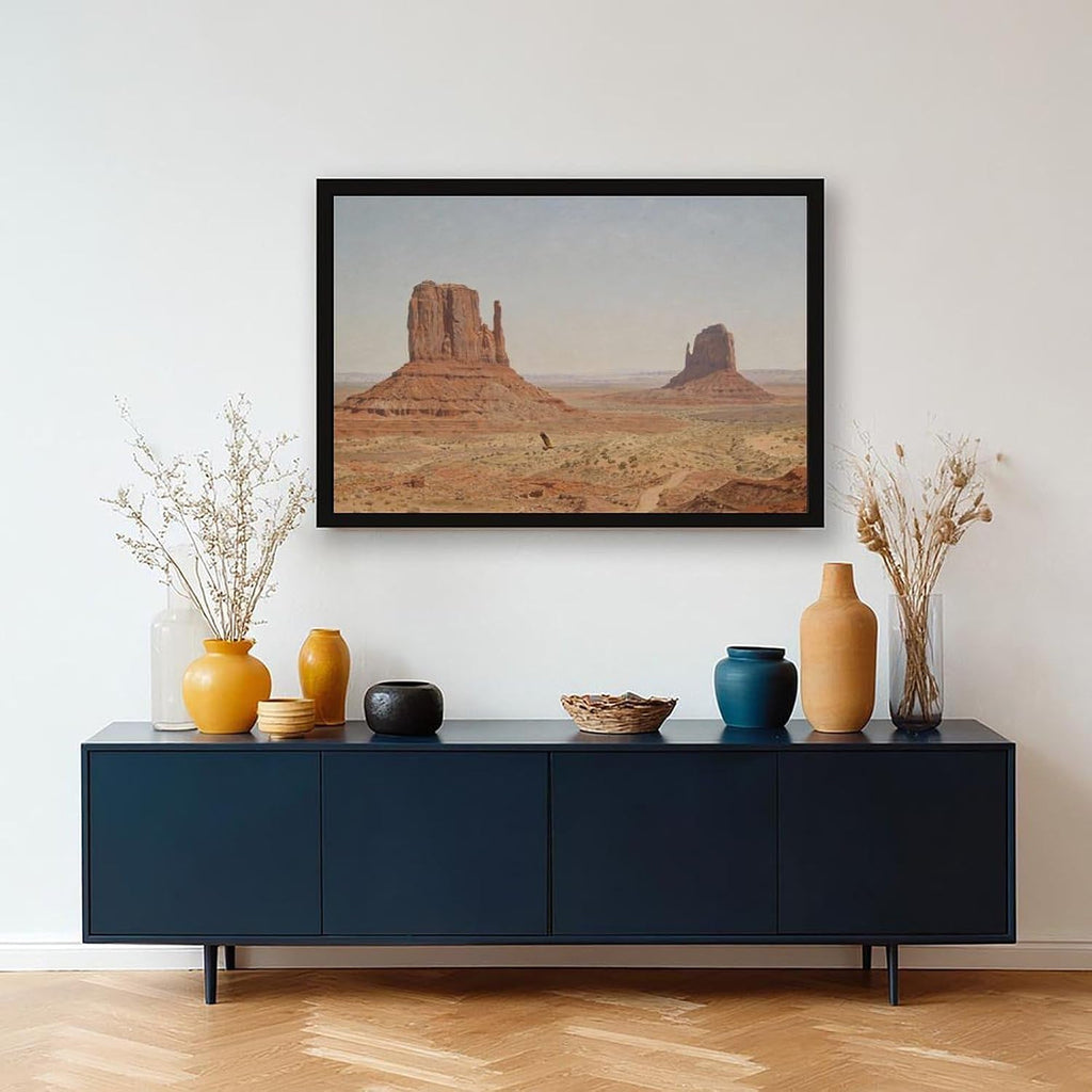 Vintage Desert Buttes Wall Art Canvas Print, Southwestern Red Rock Mesa Landscape Painting, Western Nature Artwork for Living Room 20x30in