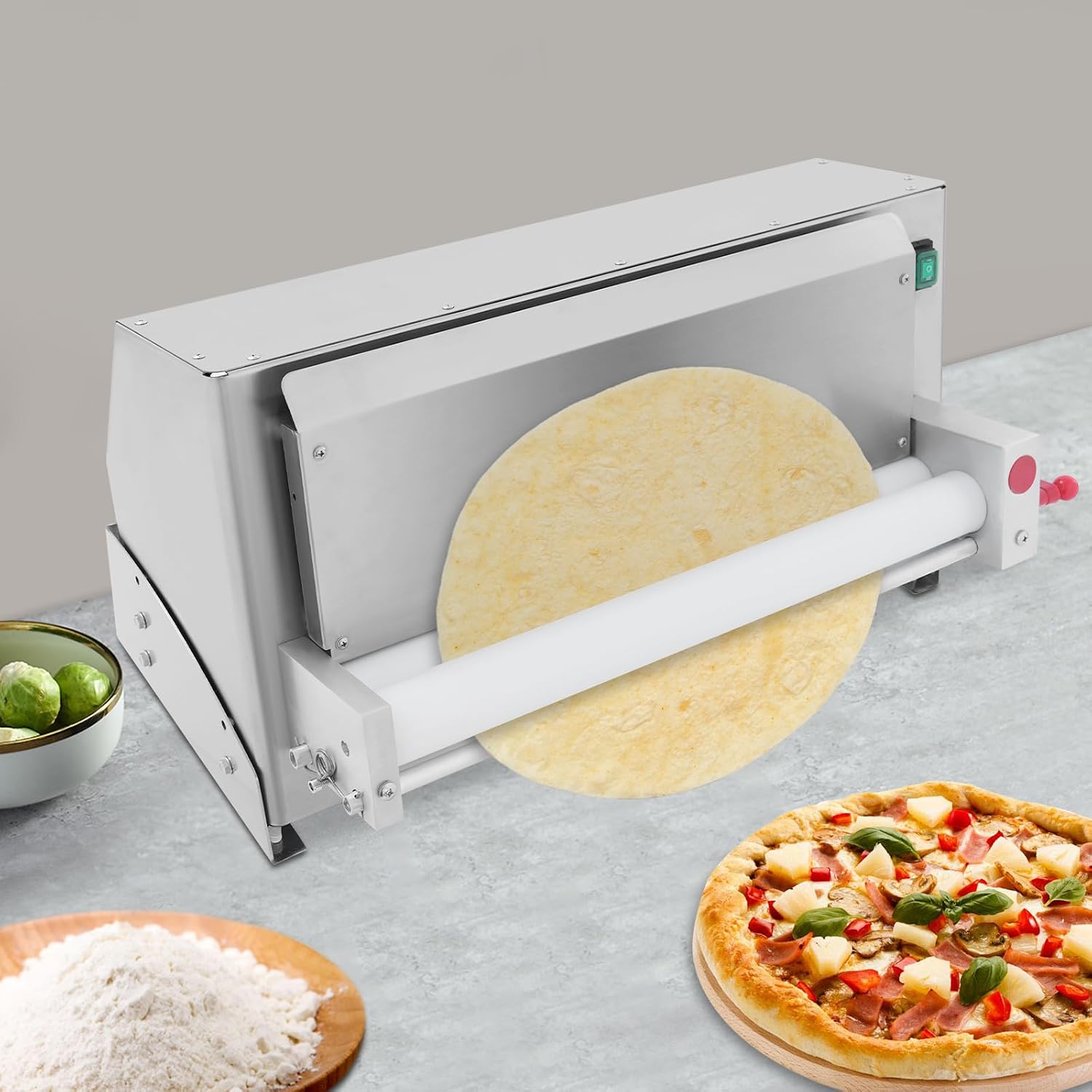 Electric Pizza Dough Roller Sheeter Machine, Automatic Commercial Pizza Press Making Machine 450W Stainless Steel Pasta Maker Machine For Bakeries Pizzerias, Restaurants Kitchens (3-18in)