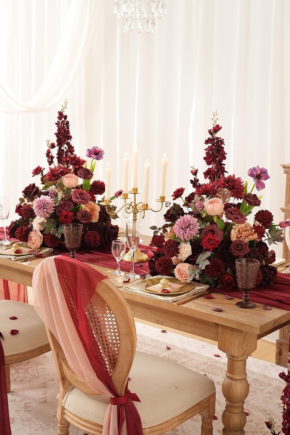 2pcs 19inch Burgundy Wine Red Free Standing Flowers Ball Bouquet Artificial Rose Arrangements Balls for Wedding Centerpieces Tables Chair Aisle Runner Flowers Decorations