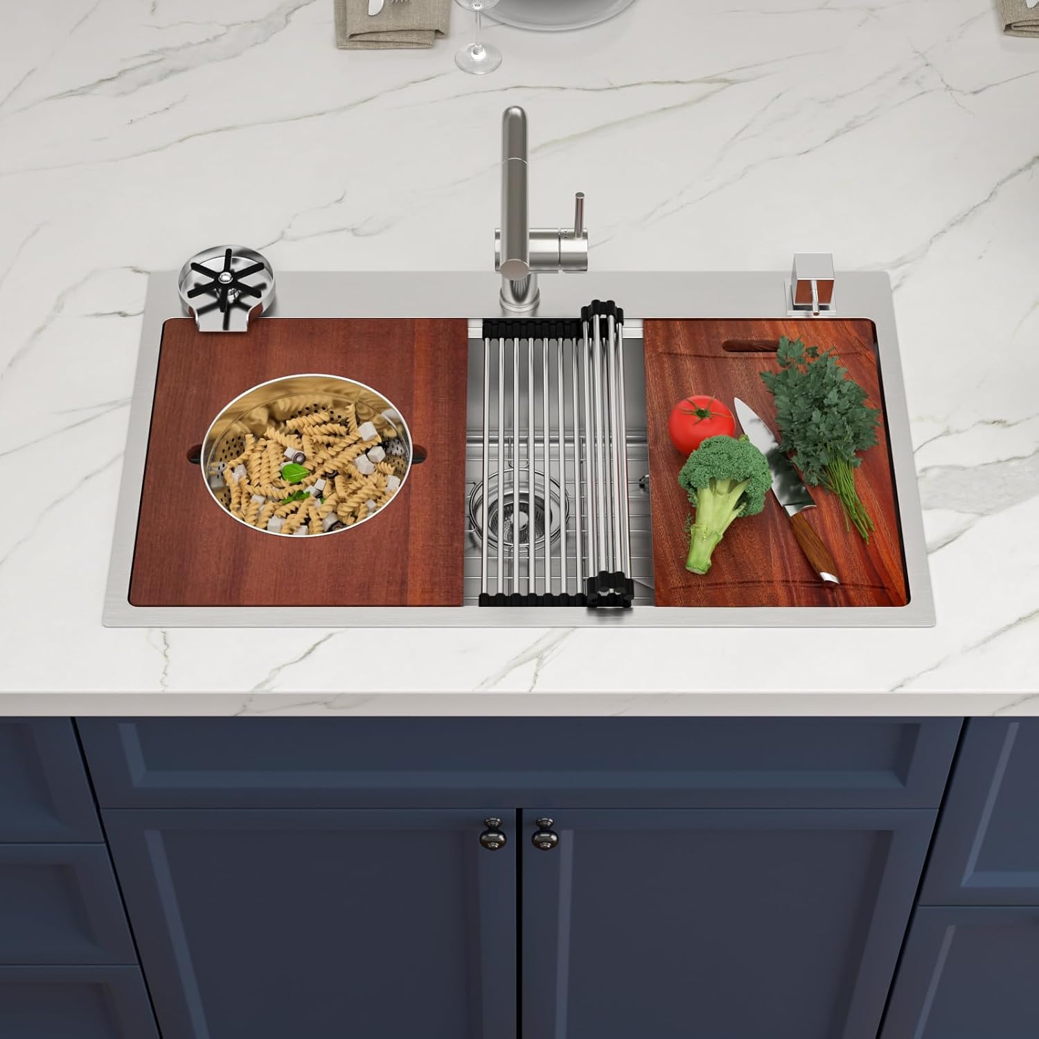 36 inch Drop in Kitchen Sink Workstation Large Kitchen Sink 16 Gauge Topmount Stainless Steel Over Counter Single bowl 36x22 sink Basin with Mixing Bowl
