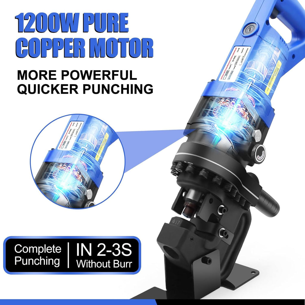 Electric Hydraulic Hole Punch for Metal,1200W Hydraulic Hole Puncher,Angle Steel Hole Punching Machine with Die Φ1/4' 3/8' 1/2' 11/16' 13/16',Hole Punch Tool for Metal Aluminum Copper Iron Steel Plate