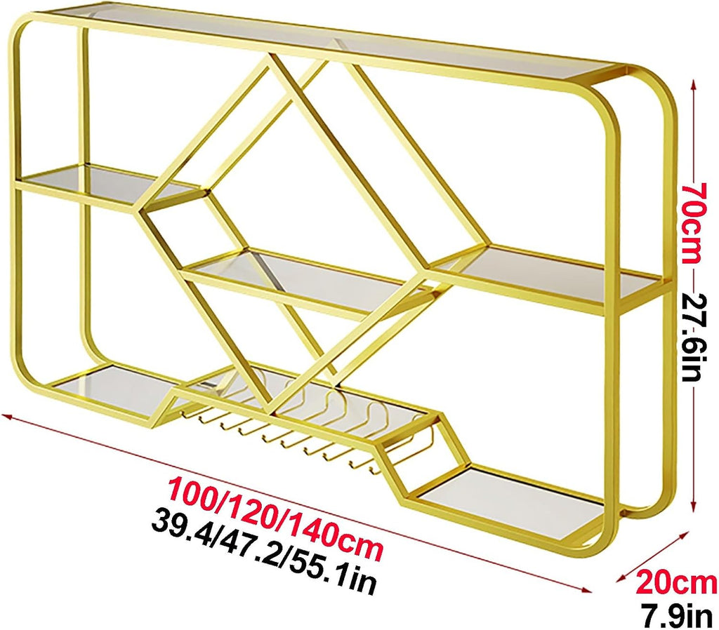 Wine Rack Wall Mounted, Floating Bar Kitchen Shelf Rack With Light Strip, Hanging Wine Glass Rack, Shelf Corner Bar Kitchen Shelf Rack, For Home Bar Dining Room Cafe Kitchen(Color:Gold,Size:120x70x20c