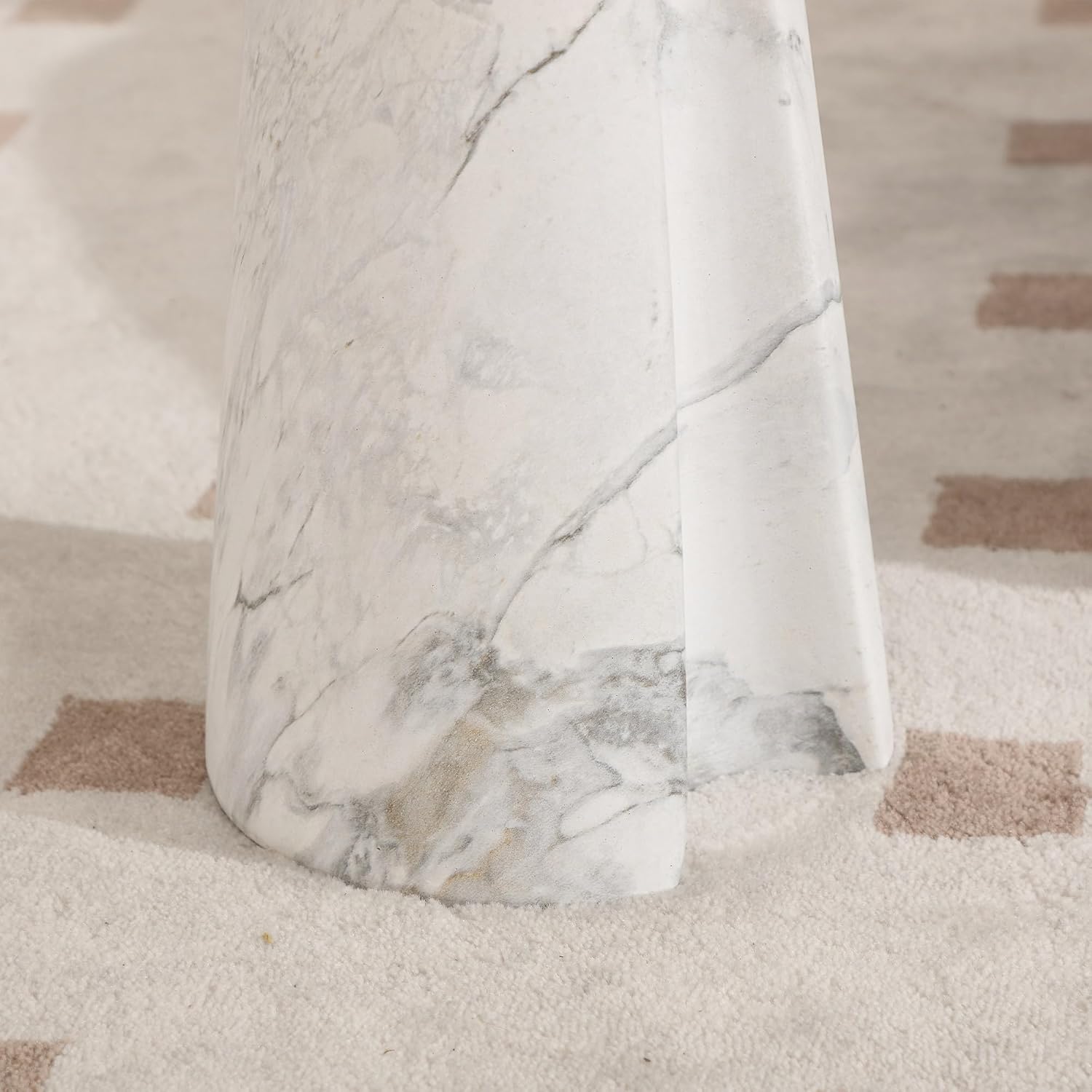 Modern Faux Marble Bedside Table for Living Room, 9' Round Stone Side Table Vintage Night Stand, Small Rustic Wthie End Table for Drink in Bedroom Apartment Waiting Room, White