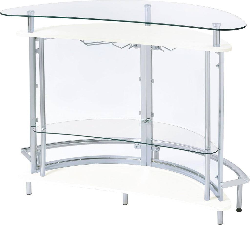 Coaster Home Furnishings Amarillo Glass Top Freestanding Home Bar Cabinet, Modern Liquor Cabinet with 2 Shelves and Wine Glass Rack, White