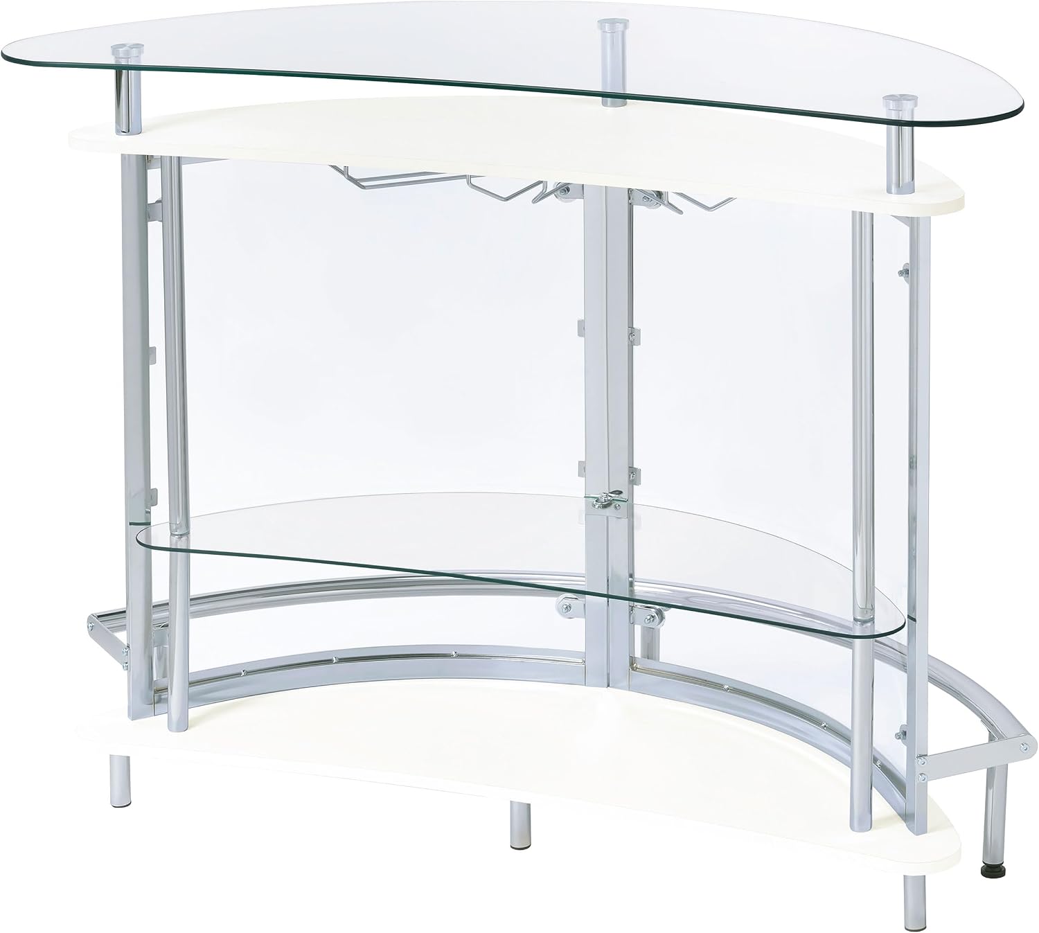 Coaster Home Furnishings Amarillo Glass Top Freestanding Home Bar Cabinet, Modern Liquor Cabinet with 2 Shelves and Wine Glass Rack, White