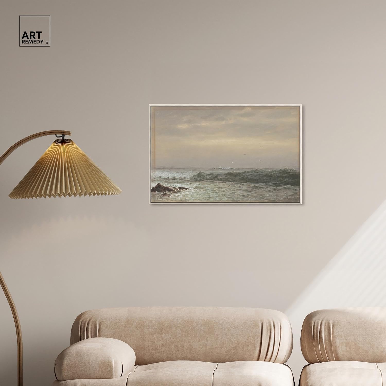 Art Remedy Rocks and Breaking Waves Canvas Coastal Classic Art, Silver Frame, 30' x 20'