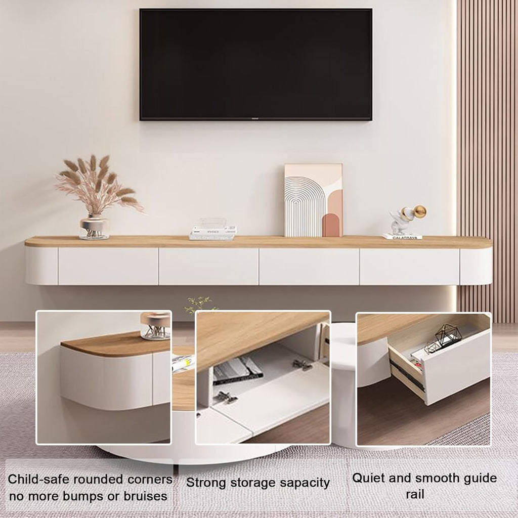 [Fully Assembled] 47.2' Floating TV Stand - No Assembly Needed Wall Mounted Media Console with Storage & Cable Management, Modern Entertainment Center with Rounded Corners for Living Room (Wood)