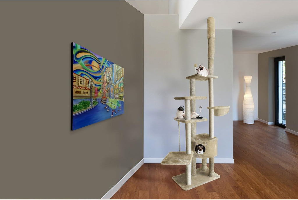 Furhaven 100'-113' Tall Cat Tree for Indoor Cats w/ Adjustable Height, Ft. Sisal Scratching Posts, Condo, & Toys - Tiger Tough Skyscraper Interactive Playground Tower - Gray, One Size