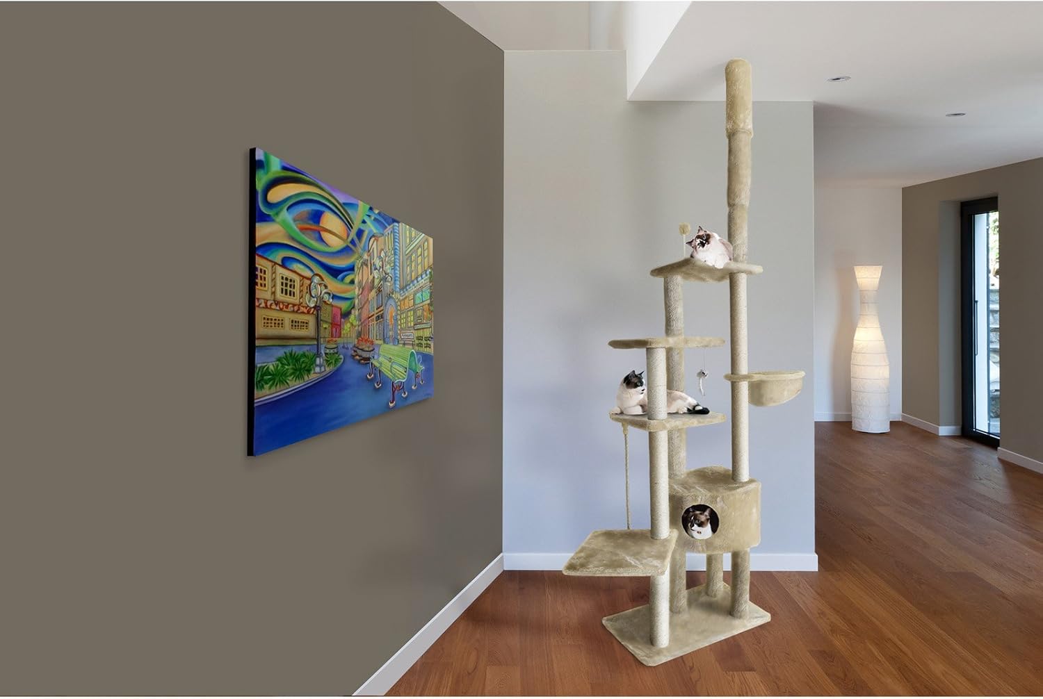 Furhaven 100'-113' Tall Cat Tree for Indoor Cats w/ Adjustable Height, Ft. Sisal Scratching Posts, Condo, & Toys - Tiger Tough Skyscraper Interactive Playground Tower - Gray, One Size