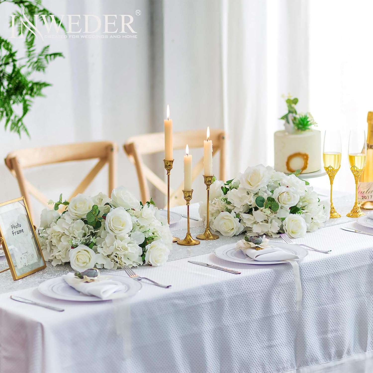 White Flowers Balls for Centerpieces: 6 PCS 14.2' Diam Flower Centerpieces for Tables in Wedding Reception Decorations Arrangement for Party Celebration Planners