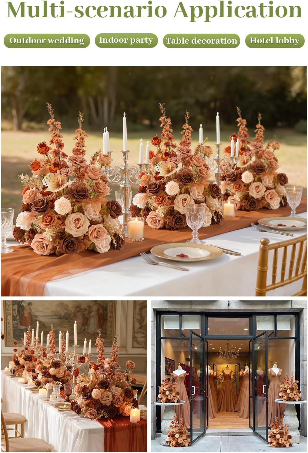 2pcs Free Standing Flowers Ball Bouquet Artificial Rose Floral Arrangements for Wedding Centerpieces Tables Aisle (Coffee)