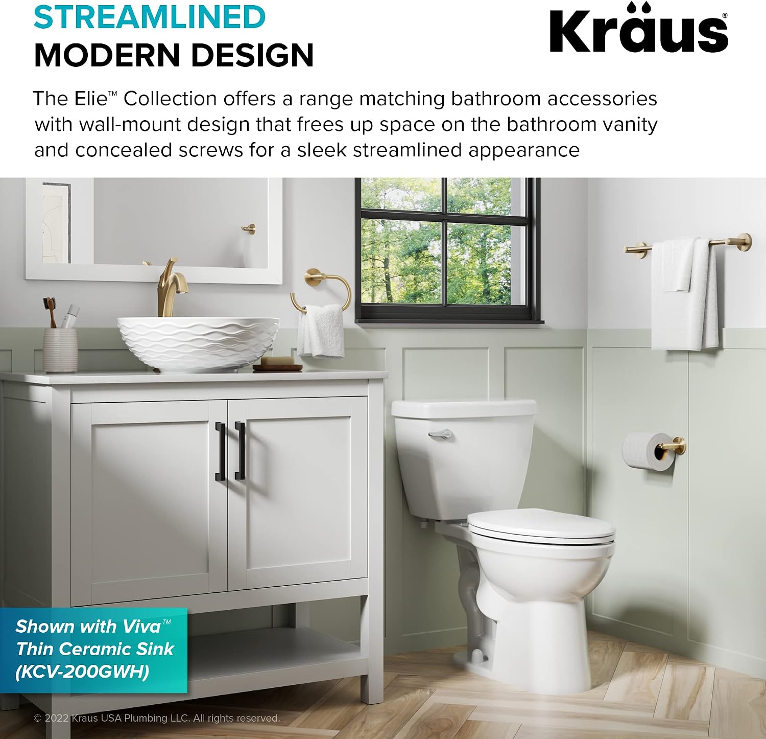 KRAUS Elie Bathroom Shelf Towel Rack with Towel Bar in Brushed Gold, KEA-18842BG