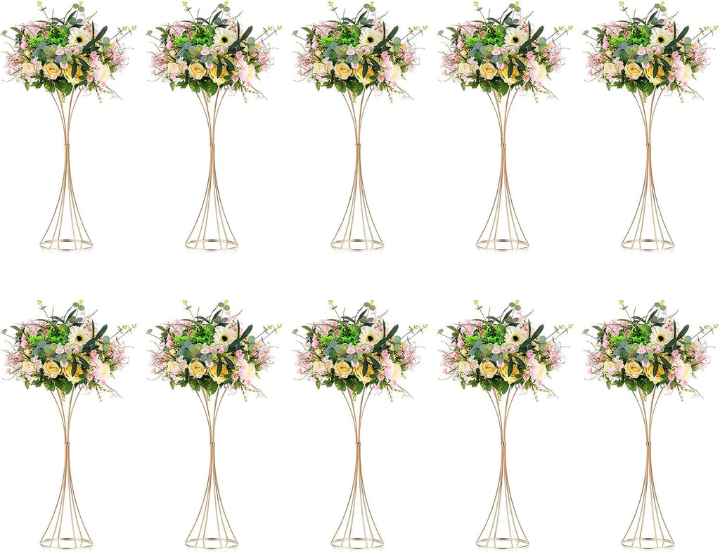 NUPTIO 10 Pcs Gold Trumpet Vase 26in Tall Metal Vase, Wedding Centerpieces for Tables, Artificial Arrangement Flower Stand for Anniversary Party Birthday Event Aisle Home Reception Decor
