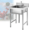 Commercial Restaurant Sink 304 Stainless Steel Sink Kitchen Bar Free-Standing Single Bowl Sink for Prep Utility Washing Hand Basin Laundry Outdoor Protable