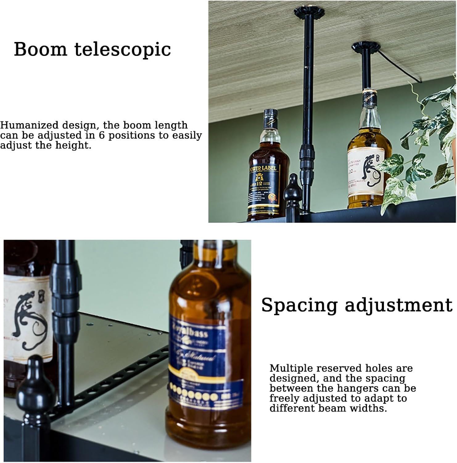 Ceiling Mounted Wine Rack with Glass Holder and LED Light - Wall Mounted Liquor Cabinet for Home Bar Décor