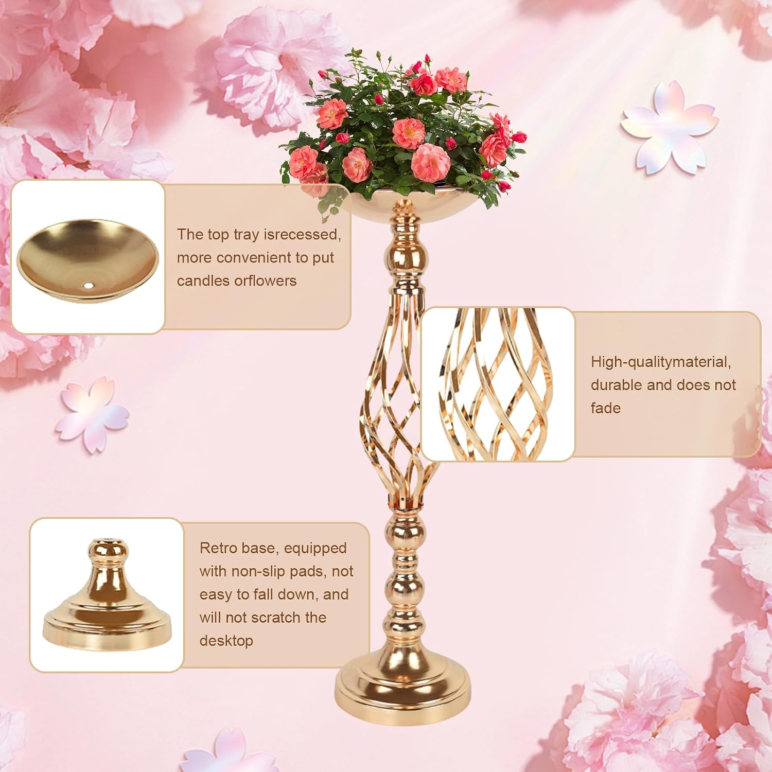 20 Pcs Metal Flower Arrangement Stand, 22.8 Inch Tall Wedding Flower Centerpieces Stand Gold Elegant Metal Flower Vase Candelabra Candle Holder for Wedding Table Decor Birthday Home Decor