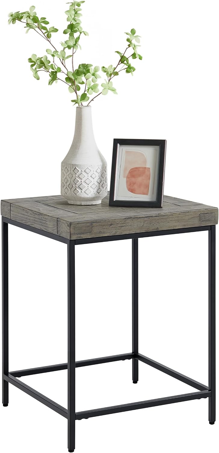 Alaterre Furniture End Table Set - Set of 2 Industrial Side Tables with Wood Tops and Metal Frames - for Living Room, Bedroom, or Dorm Room (Gray)