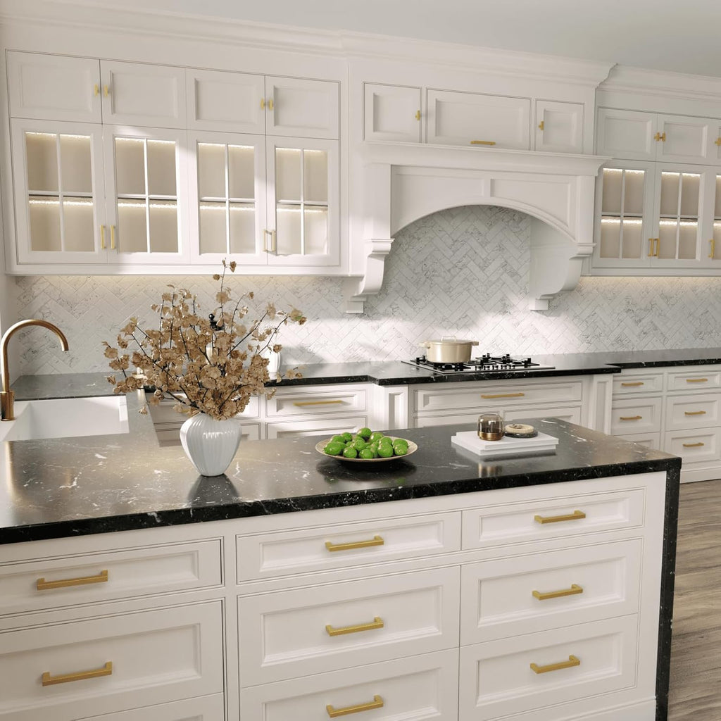 homdiy 30 Pack 10-1/16 Inch Gold Handles for Cabinets Kitchen Cabinet Handles Brushed Brass Cabinet Pulls Gold Hardware for Cabinets Stainless Steel Modern Hardware