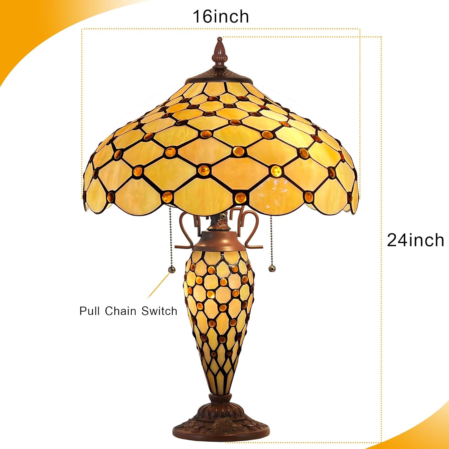 Capulina Tiffany Lamp Stained Glass Table Lamp with Nightlight 16X16X25 Inches Mother-Daughter Vase Amber Beads Tiffany Style Desk Lamp for Home Office Living Room Bedroom Study Room